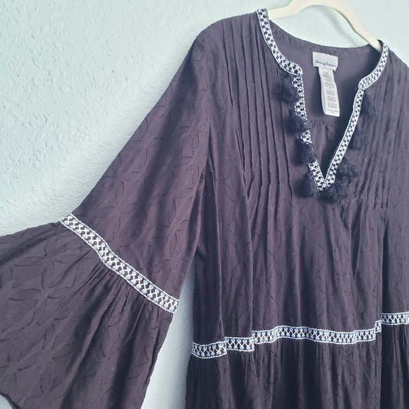 Tommy Bahama Black Embroidered Tassel V-Neck Cotton Tunic Dress - Picture 4 of 7